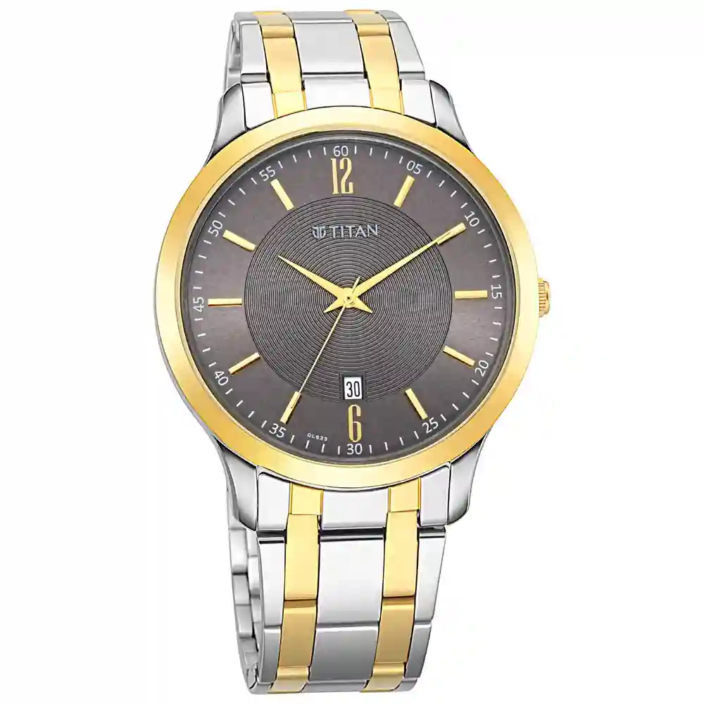 Titan Analog with Date Brown Dial Metal Strap Watch for Men