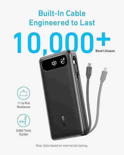 Anker 65W Two-Way Power Bank with Built-In Cable