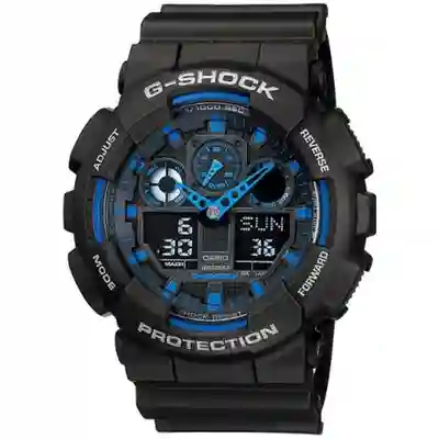 Casio G-Shock Men's Analog-Digital Quartz Watch - GA-100-1A2DR | Black & Blue Shock Resistant