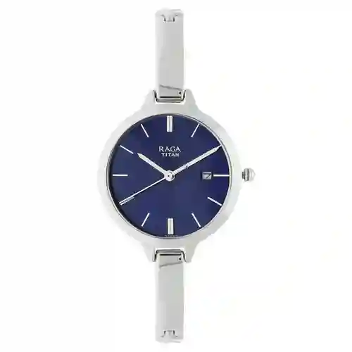 Titan Raga Viva Blue Dial Analog with Date Metal Strap Watch for Women