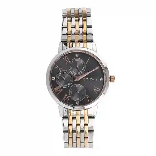 Titan Workwear Anthracite Dial Multi Stainless Steel Strap Watch for Women