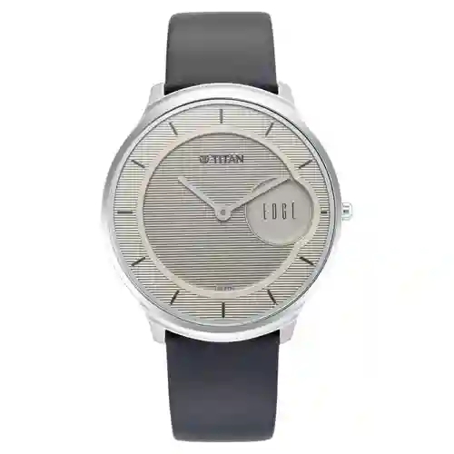 Titan Edge Baseline Grey Dial Analog Leather Strap Watch for Men | Ultra-Slim Luxury Watch