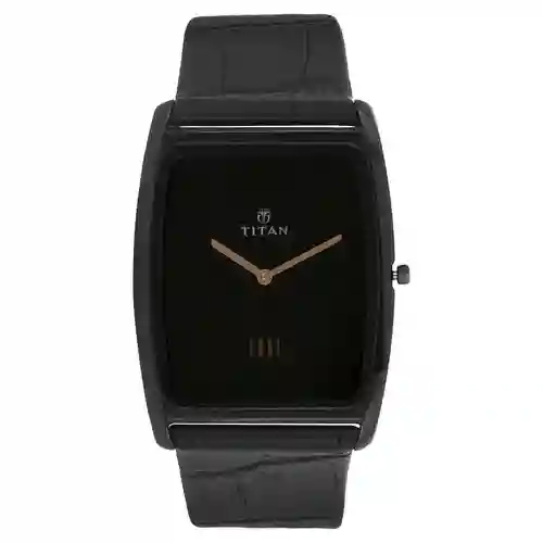 Titan Edge Black Dial Analog Leather Strap Watch for Men | Titan Qatar