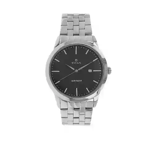 Titan Quartz Analog with Date Anthracite Dial Stainless Steel Strap Watch for Men | Classic Everyday Timepiece