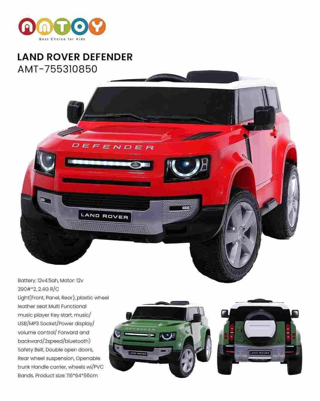 Land Rover Defender AMT-755310850 | Licensed 12V Ride-On Car with MP3, LED Lights & Leather Seat | AMTOY