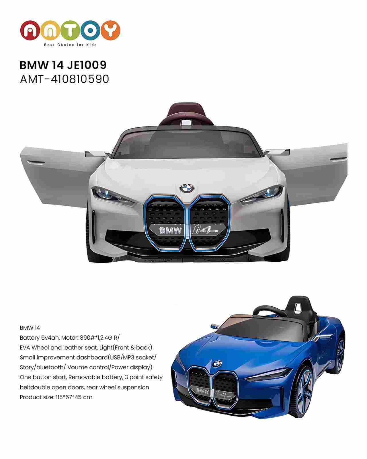 BMW i4 JE1009 AMT-410810590 | Licensed BMW Kids Ride-On Car 6V with LED Lights, Bluetooth & Leather Seat