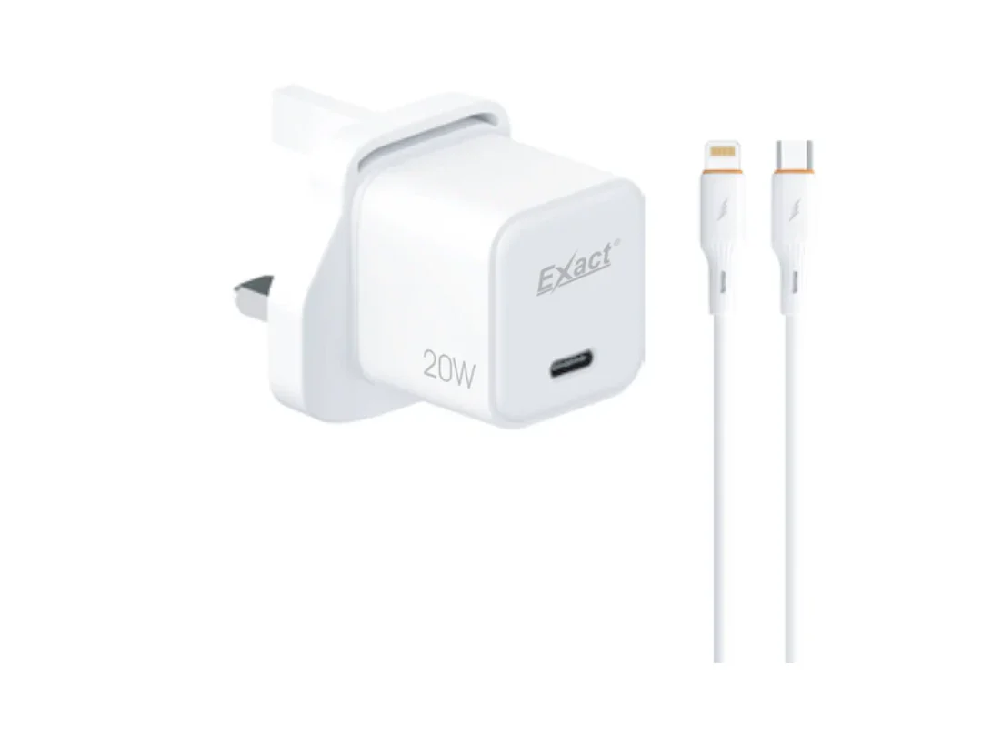 Exact PD Adapter 20W GaN Technology Fast Charging USB-C to Lightning EX1212 White