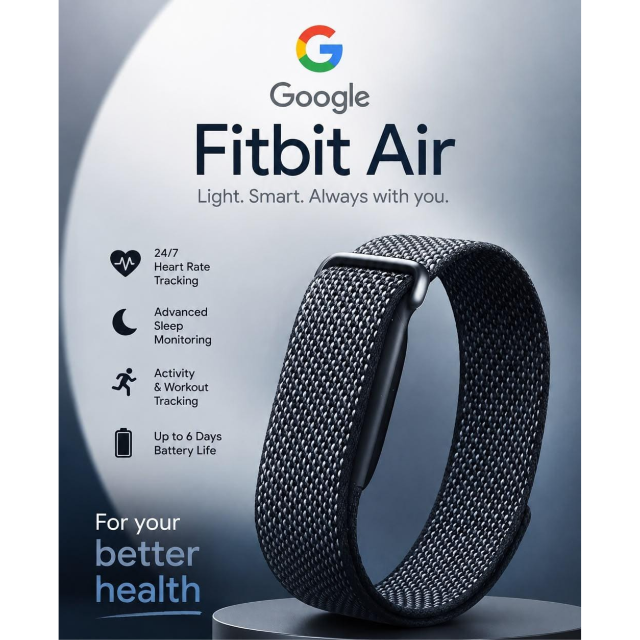 Google Fitbit Air Smart Fitness Tracker Black Screenless Smart Band