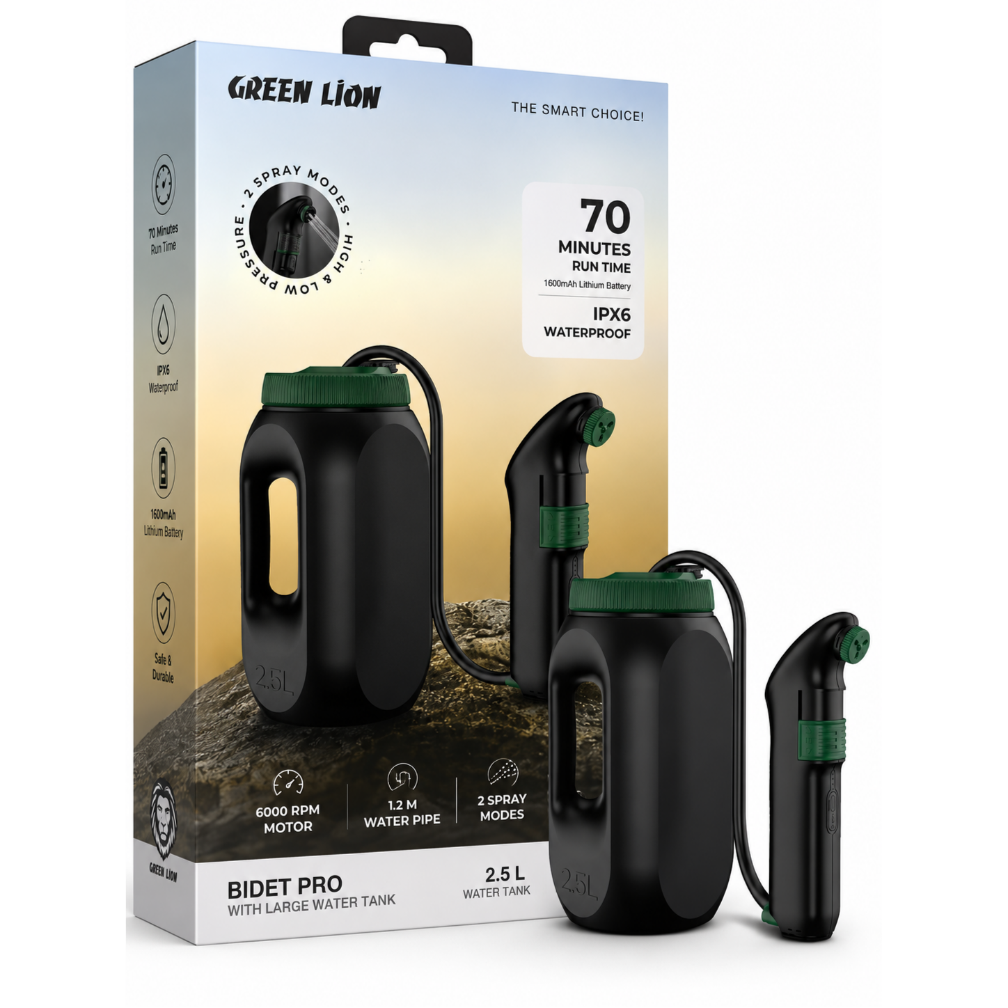 Green Lion Bidet Pro with Large Water Tank Black