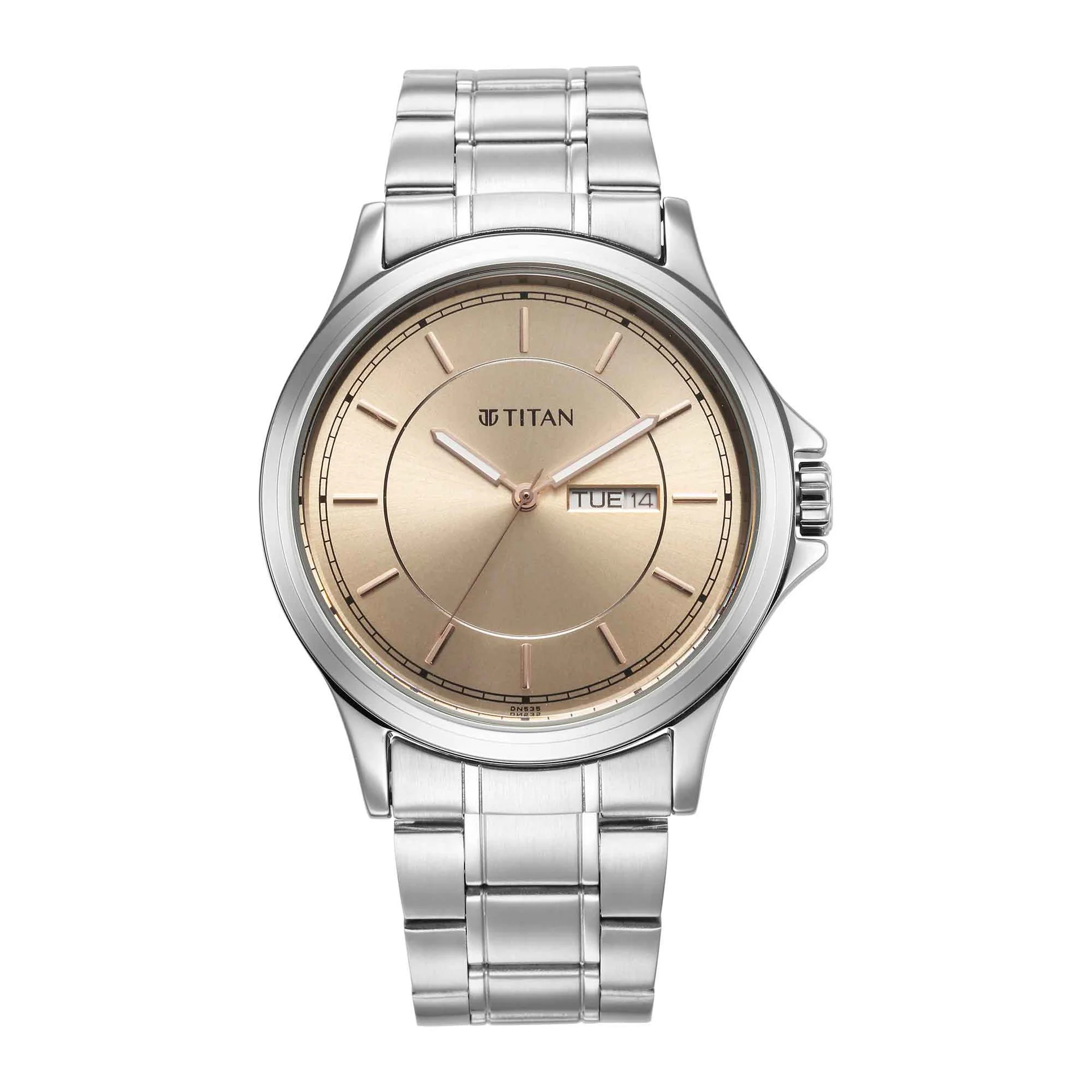 Titan Urban Beige Dial Analog Metal Strap Watch for Men