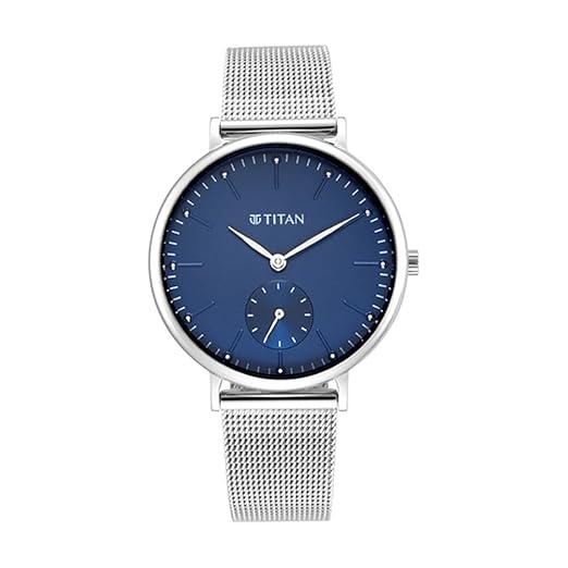 Titan Slimline Blue Dial Analog with Date Metal Strap Watch for Women – Sleek & Elegant Design