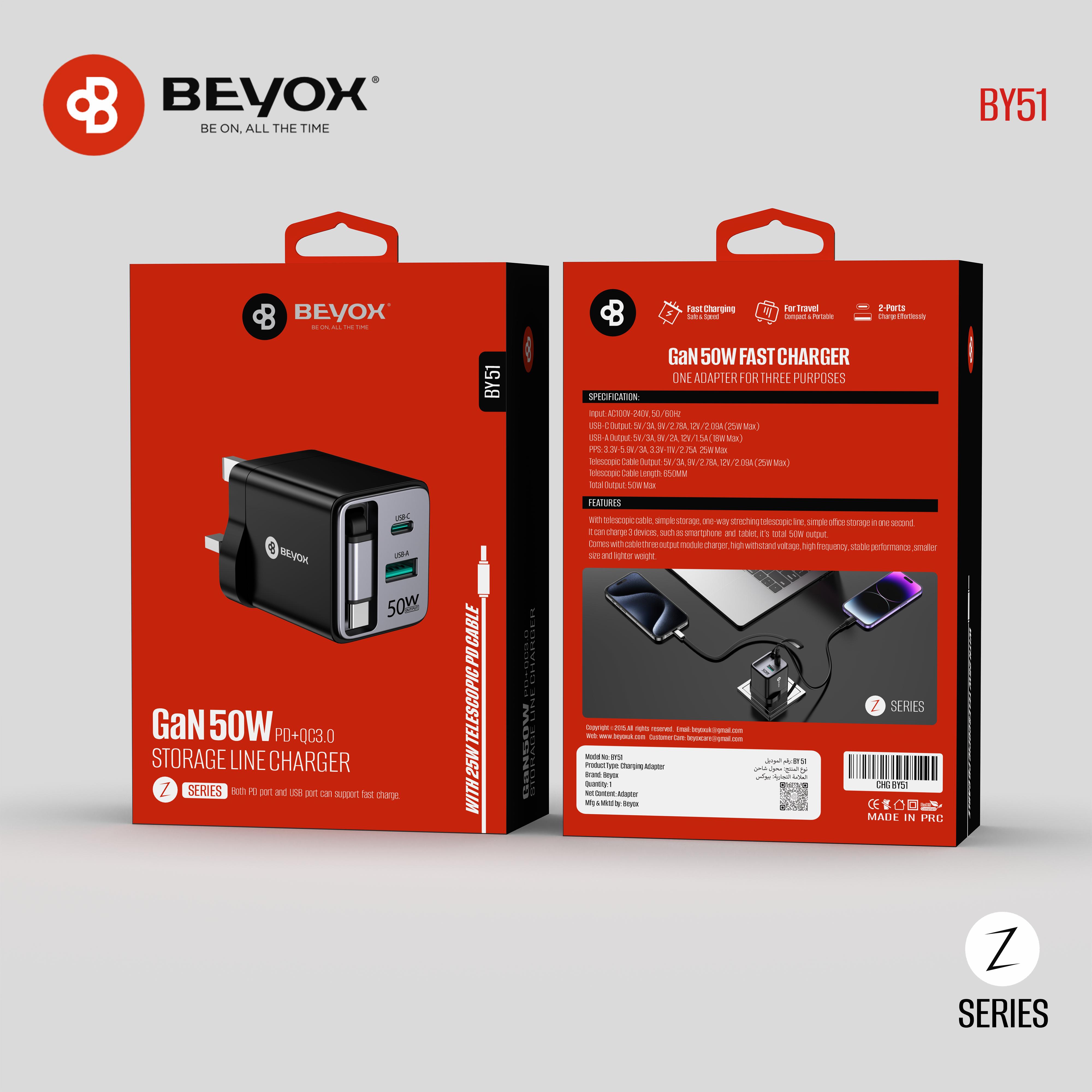 BEYOX BY-51 50-Port Charger – Multi USB & Type-C Charging Hub with Cable-C