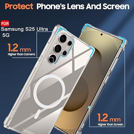MagSafe Clear Case for Samsung S25 Ultra – Transparent Shockproof Magnetic Back Cover