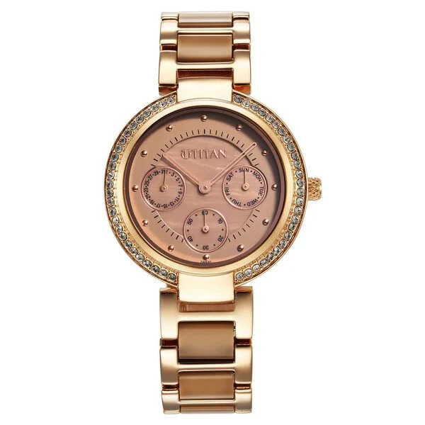 Titan Acetate Glam Brown Dial Multi Hybrid Strap Watch for Women 95187KD03