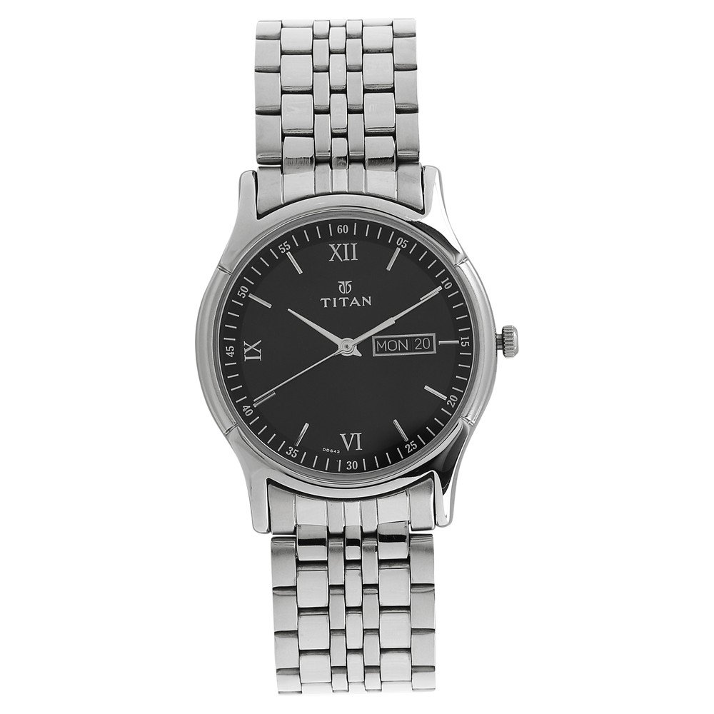 Titan Black Dial Metal Strap Watch 1636SM01