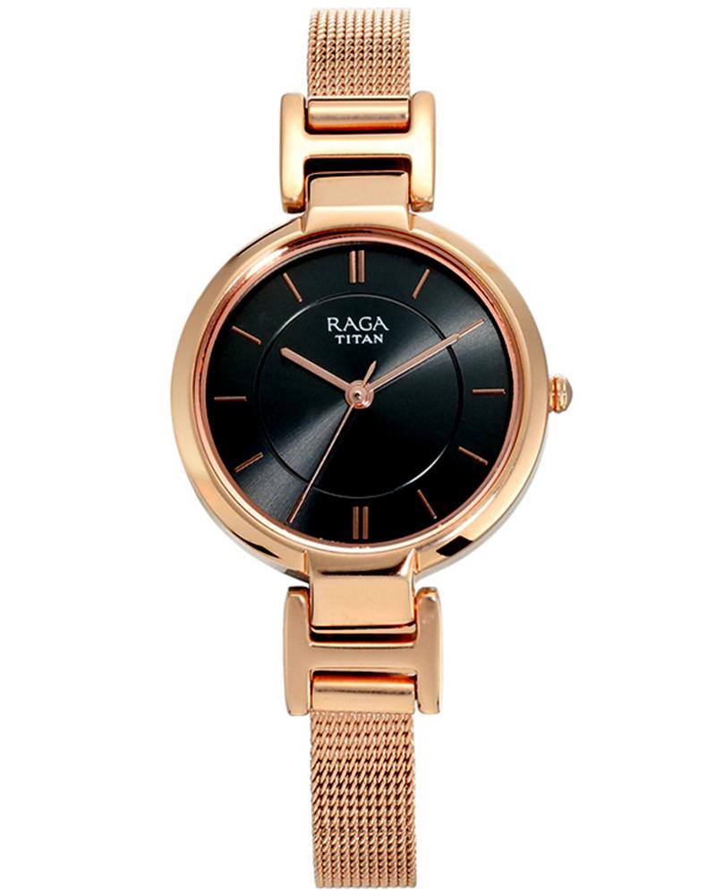 Titan Raga Viva Anthracite Dial Analog Watch for Women 2608WM02 | Elegant Rose Gold Women’s Watch