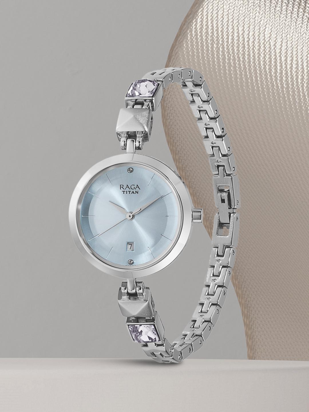 Titan Raga Viva Blue Dial Analog Metal Strap Watch for Women NP2606SM01