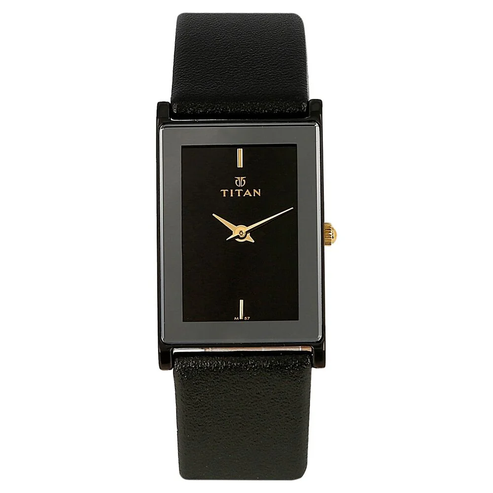 Titan Quartz Analog Black Dial Leather Strap Watch for Men | Titan Qatar