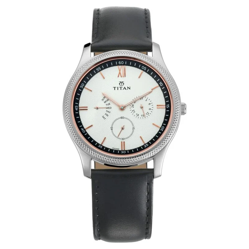 Titan Quartz Analog White Dial Leather Strap Watch for Men | Titan Qatar