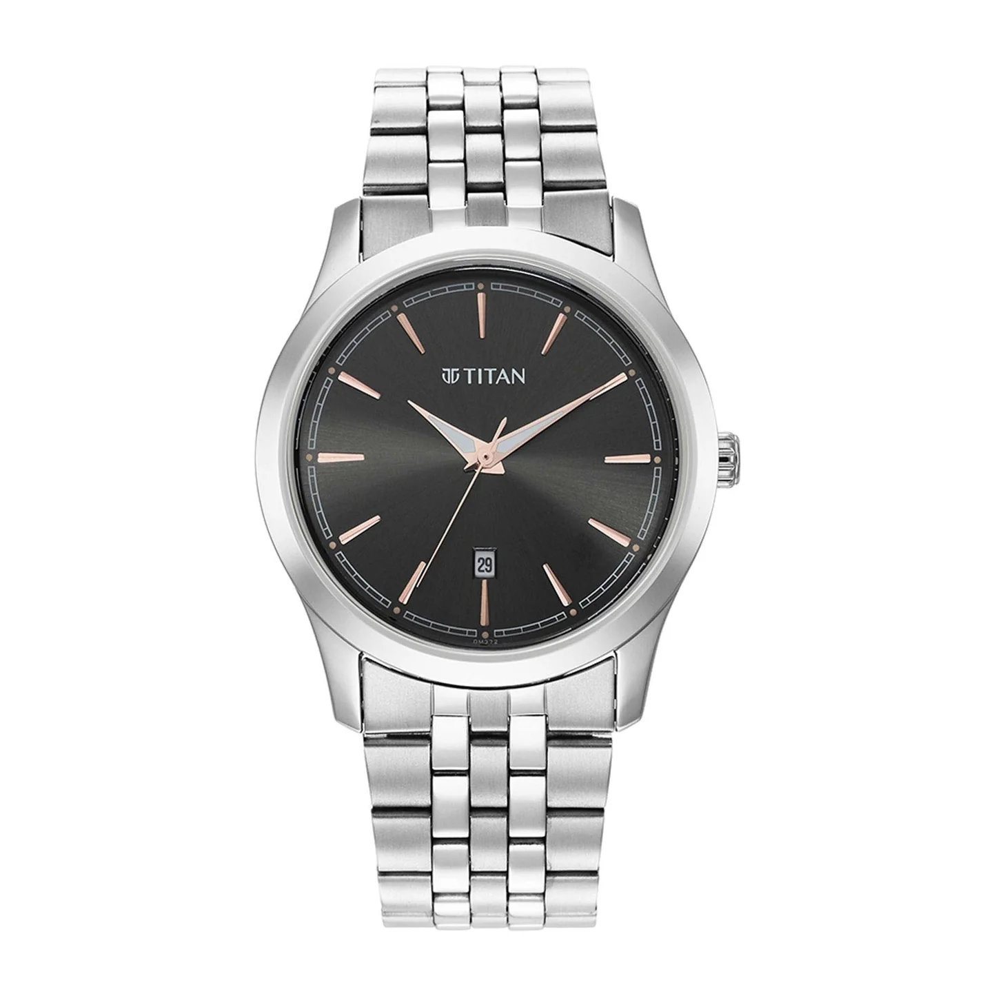 Titan Quartz Analog with Date Anthracite Dial Stainless Steel Strap Watch for Men | Classic Everyday Timepiece
