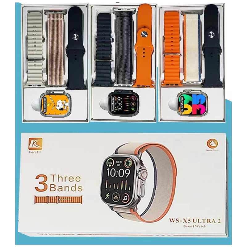 WS-X5 ULTRA 2 Smart Watch – 2.0″ Display, Bluetooth Call & Triple Strap Bundle