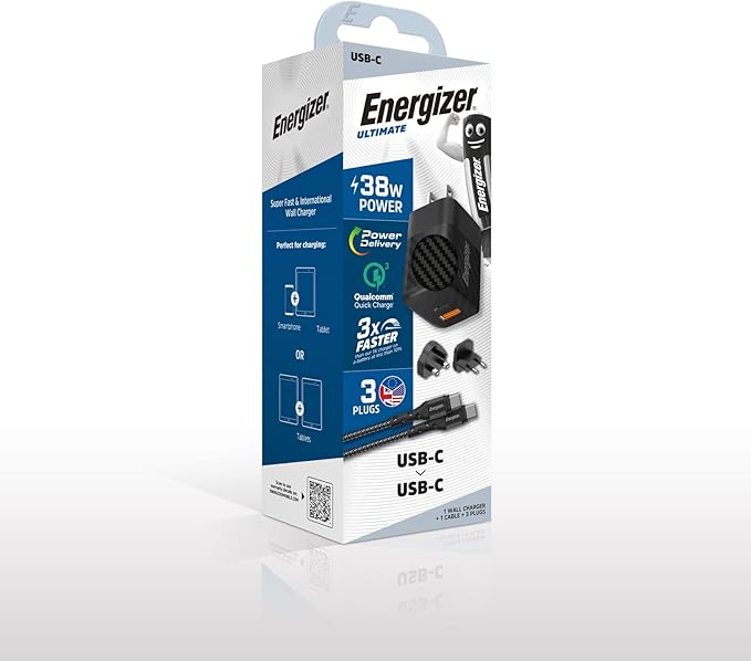 Energizer A38QMUC 38W PD QC3.0 Multi + USB-C Wall Charger Black