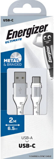 Energizer C520CKWH USB-C Braided & Metal Cable 2M White