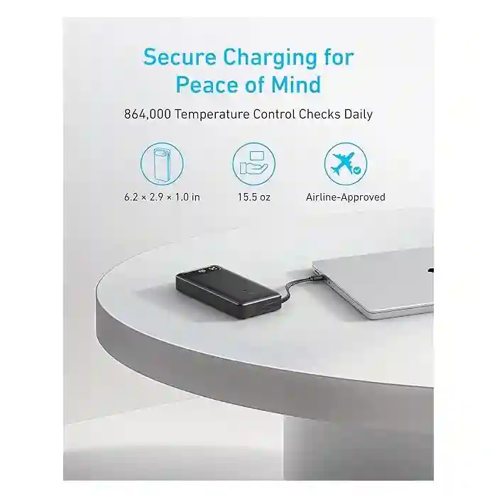 Anker 65W Two-Way Power Bank with Built-In Cable