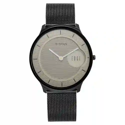 Titan Edge Baseline Beige Analog Stainless Steel Strap Watch for Men | Ultra-Slim Premium Watch