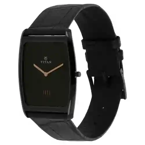Titan Edge Black Dial Analog Leather Strap Watch for Men | Titan Qatar