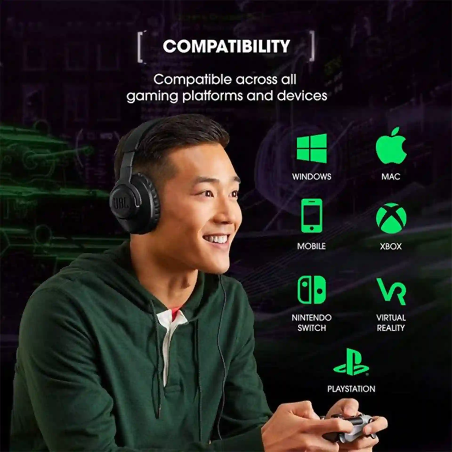 JBL Quantum 100 Black Wired Overhead Gaming Headphone with Detachable Mic | Qatar