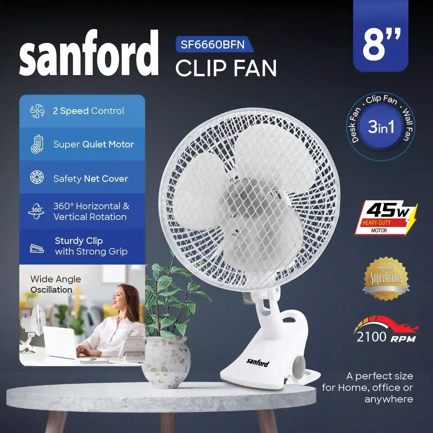 Sanford 8" Clip Fan with Oscillation SF6660BFN BS