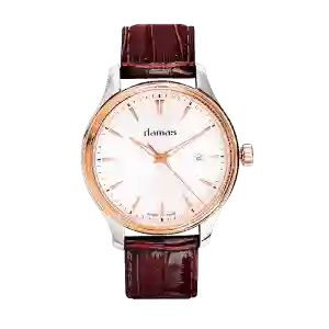 Damas Gents Quartz Watch DCL-Q42-WT-SR-221 | 42mm | Swiss Quartz | Bicolor Steel | Brown Strap