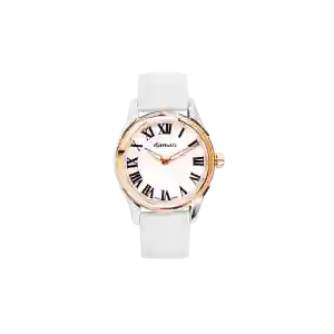 Damas Ladies Quartz Watch DSP-Q32-WT-SR-4W53 | 32mm | Bi-Color Steel | White Strap | Swiss Quartz