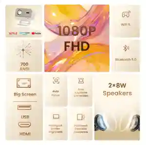 Yaber L2 Plus LCD Projector 700 ANSI Lumens, 1080P, JBL Dolby, Auto Focus & Keystone