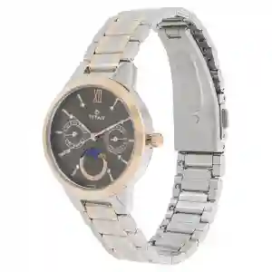 Titan Workwear Anthracite Dial Moonphase Stainless Steel Strap Watch for Women