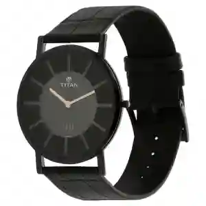 Titan Quartz Analog Black Dial Leather Strap Watch for Men | Classic Timepiece by Titan