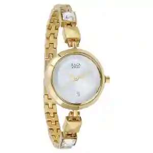 Titan Raga Viva Silver Dial Analog with Date Golden Metal Strap Watch for Women | Elegant Festive Watch