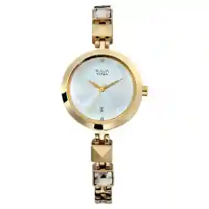 Titan Raga Viva Silver Dial Analog with Date Golden Metal Strap Watch for Women | Elegant Festive Watch