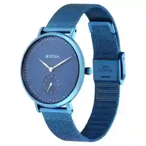 Titan Slimline Blue Dial Analog with Date Stainless Steel Strap Watch for Women | Elegant Everyday Watch