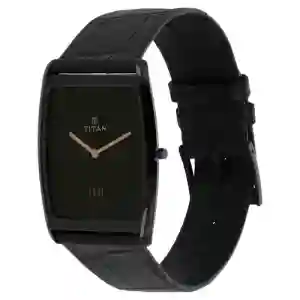 Titan Edge Black Dial Analog Leather Strap Watch for Men | Titan Qatar