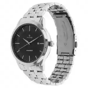 Titan Quartz Analog with Date Anthracite Dial Stainless Steel Strap Watch for Men | Classic Everyday Timepiece