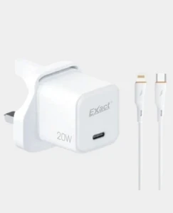 Exact PD Adapter 20W GaN Technology Fast Charging USB-C to Lightning EX1212 White