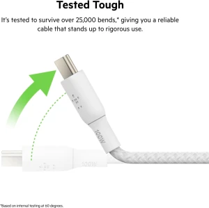 Belkin BoostCharge USB-C to USB-C Braided Cable 100W PD 2M White