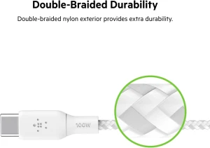 Belkin BoostCharge USB-C to USB-C Braided Cable 100W PD 2M White