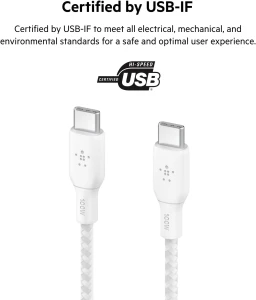 Belkin BoostCharge USB-C to USB-C Braided Cable 100W PD 2M White