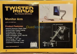 Support Écran Twisted Mind Single en Aluminium TM-26-C06U avec Ports USB 3.0