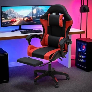 SBF Gaming Chair with Footrest High Back PU Leather Red Black