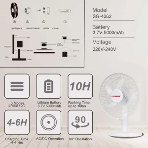 STARGOLD Rechargeable Fan 2 in 1 10" SG-4062 Portable Battery Operated Fan