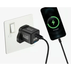 Xcell 30W GaN Fast Charger 1C Black | USB-C PD Compact Adapter XL-HC-30W-1C-GaN-PD-BLK